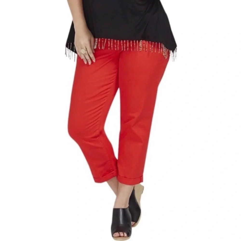 🔥 Lane Bryant 5 Pocket Cropped Jeans Vivid Red - Picture 1 of 4
